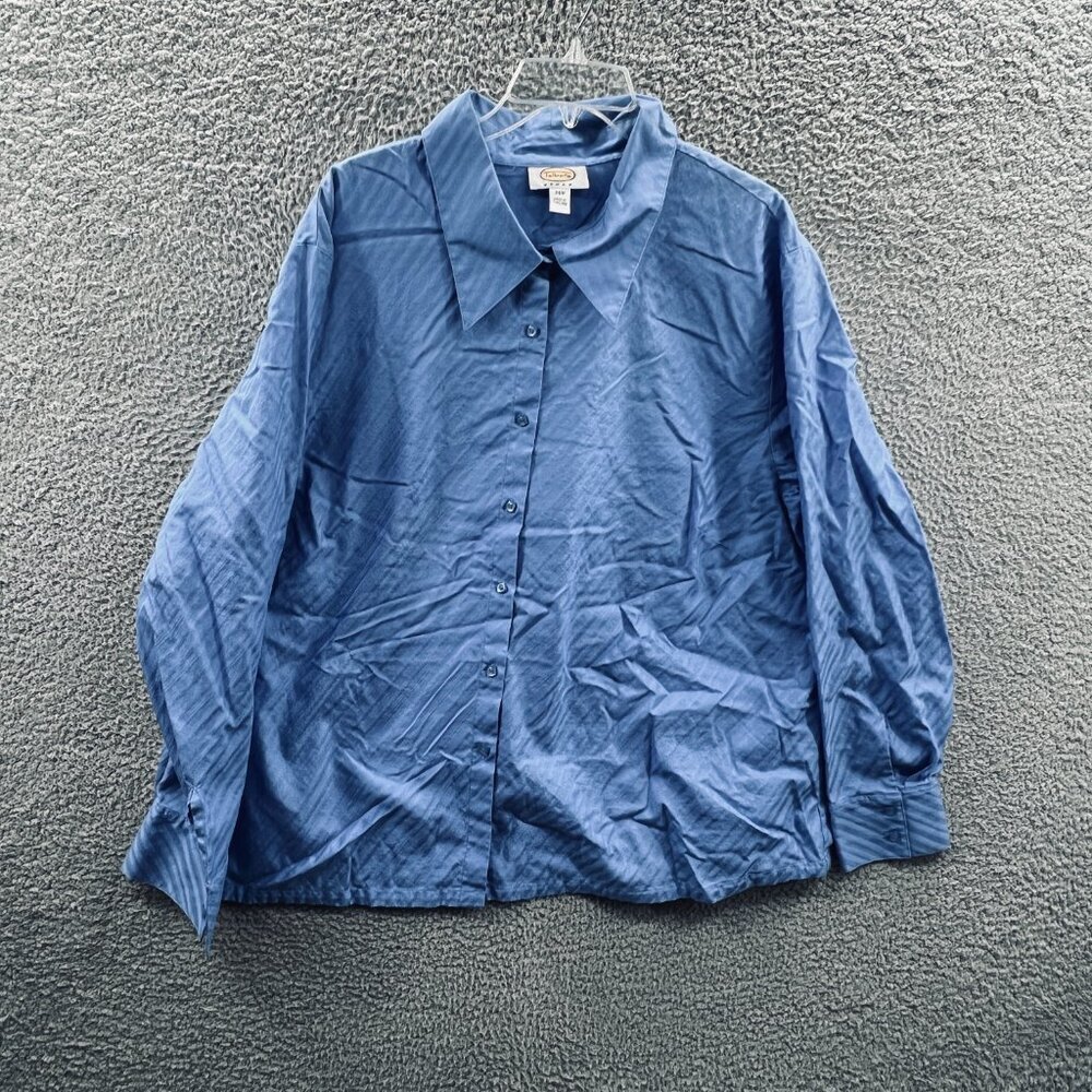 Talbots Womens Top 24W Blue 100%‎ Cotton Long Sleeve Button Front Shirt